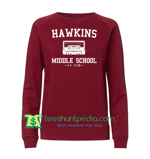 hawkins middle school av club sweatshirt